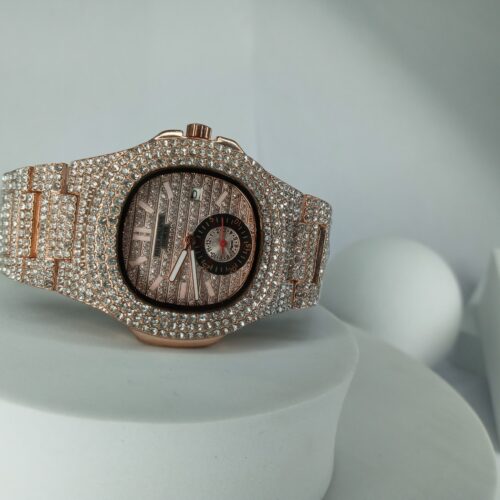 Patek Philippe Iced Out Rose Gold Diamond Analog Watch