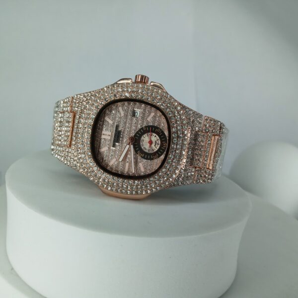Patek Philippe Iced Out Rose Gold Diamond Analog Watch
