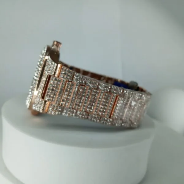 Patek Philippe Iced Out Rose Gold Diamond Analog Watch