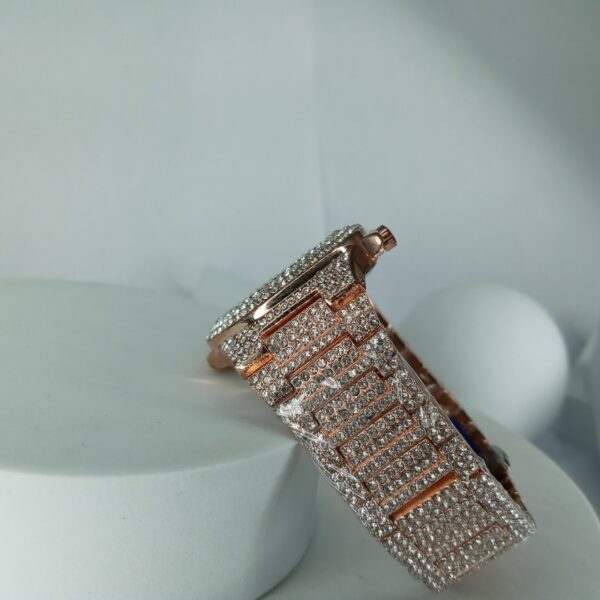 Patek Philippe Iced Out Rose Gold Diamond Analog Watch