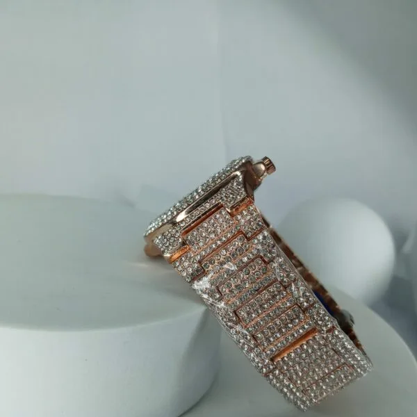 Patek Philippe Iced Out Rose Gold Diamond Analog Watch