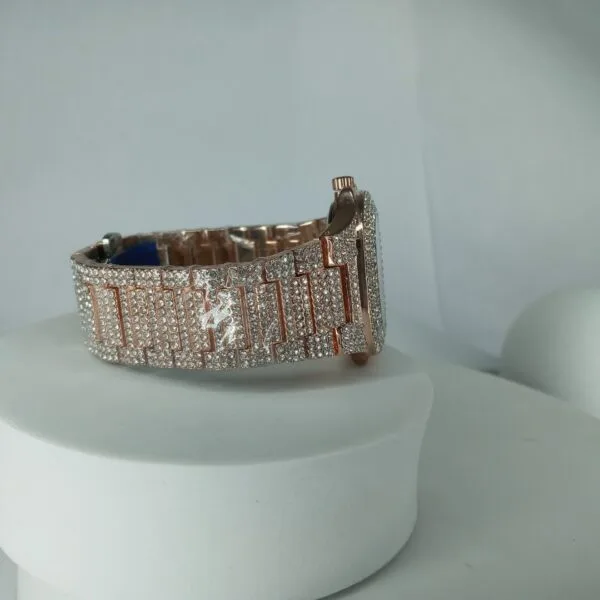 Patek Philippe Iced Out Rose Gold Diamond Analog Watch