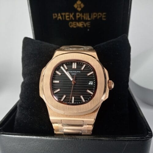 Patek Philippe Men's Rose Gold Automatic Watch with Black Dial