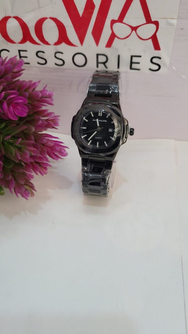 Patek Philippe Nautilus Style Men's Black Quartz Chain Watch with Date