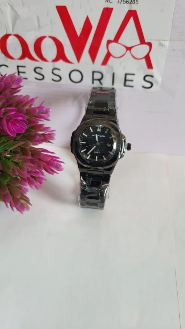 Patek Philippe Nautilus Style Men's Black Quartz Chain Watch with Date