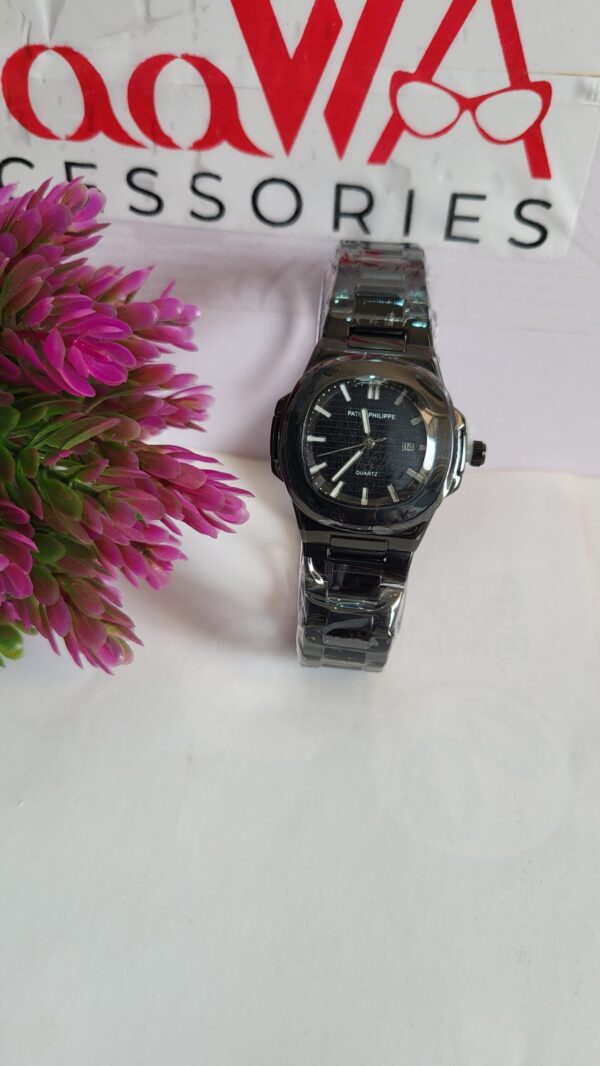 Patek Philippe Nautilus Style Men's Black Quartz Chain Watch with Date