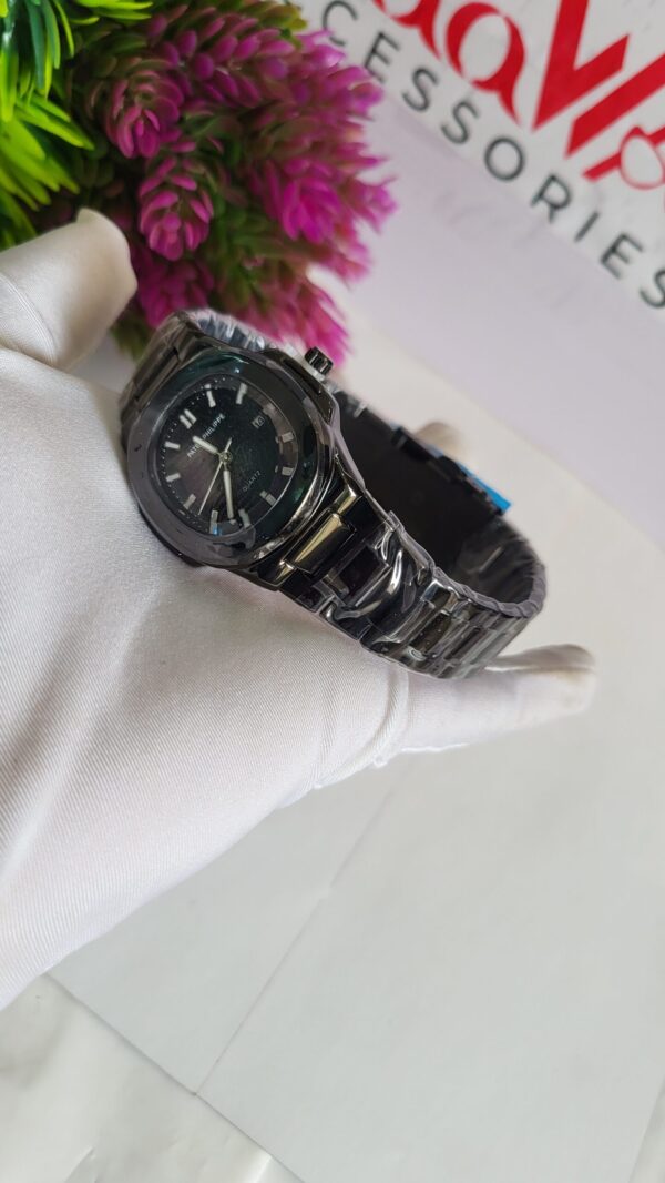 Patek Philippe Nautilus Style Men's Black Quartz Chain Watch with Date