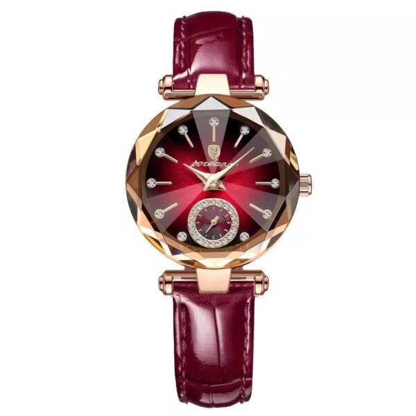 Poedagar Elegant Rose Gold Faceted Leather Women's Watch