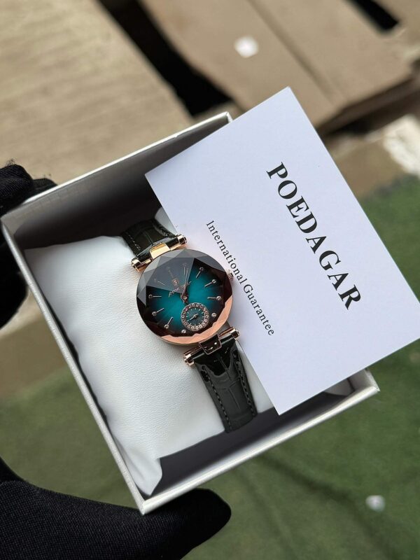 Poedagar Elegant Rose Gold Faceted Leather Women's Watch