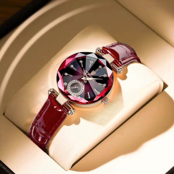 Poedagar Elegant Rose Gold Faceted Leather Women's Watch