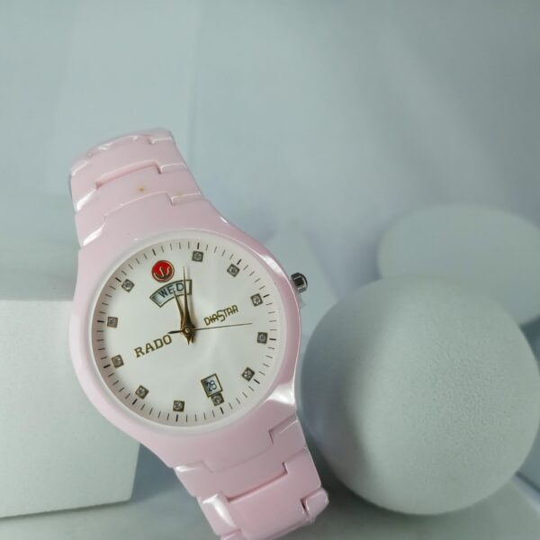 Rado DiaStar Pink Ceramic Women's Analog Day-Date Watch with Diamond Accents