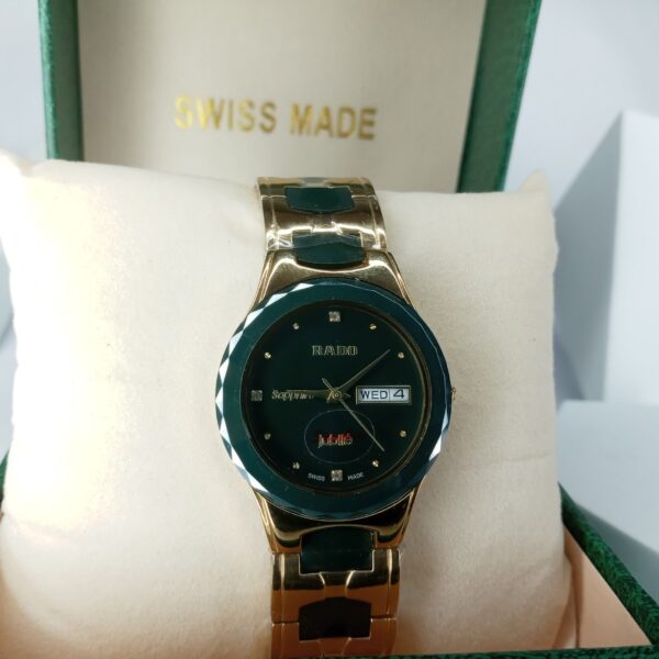 Rado Sapphire Swiss Made Women's Blue Dial Day-Date Stainless Steel Ceramic Chain Watch