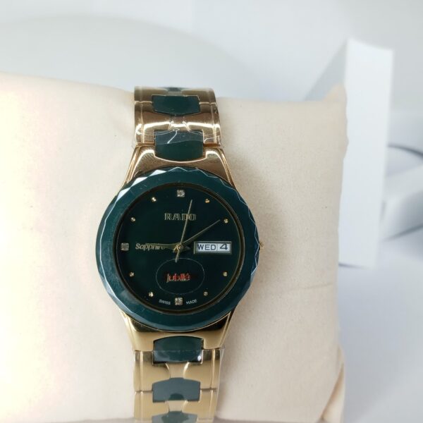 Rado Sapphire Swiss Made Women's Blue Dial Day-Date Stainless Steel Ceramic Chain Watch