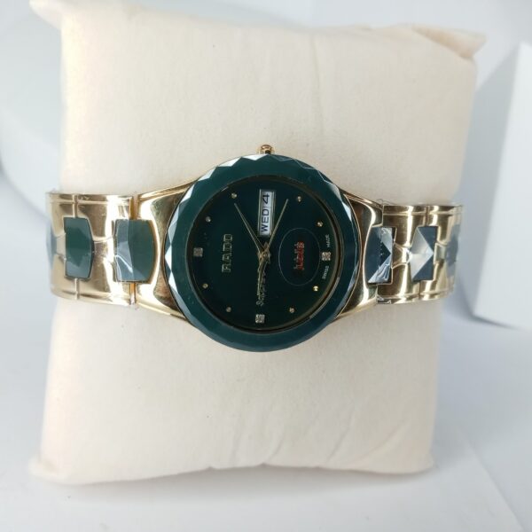 Rado Sapphire Swiss Made Women's Blue Dial Day-Date Stainless Steel Ceramic Chain Watch