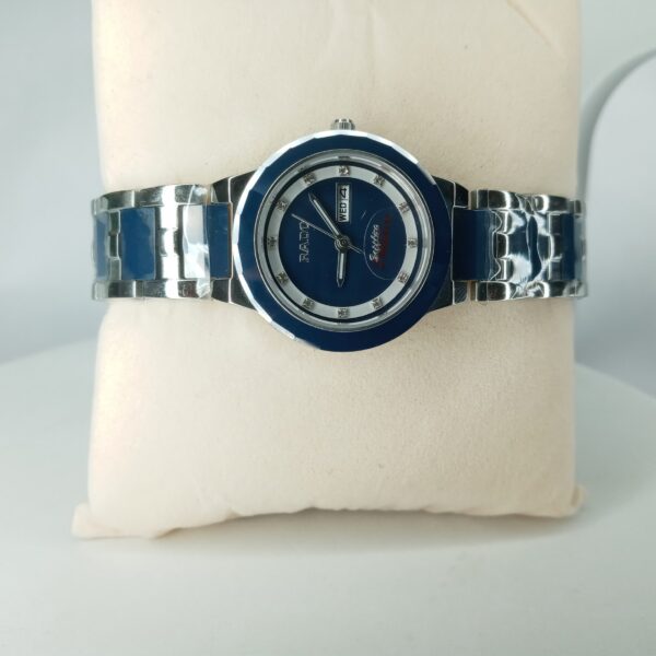 Rado Sapphire Swiss Made Women's Blue Dial Day-Date Stainless Steel Ceramic Chain Watch