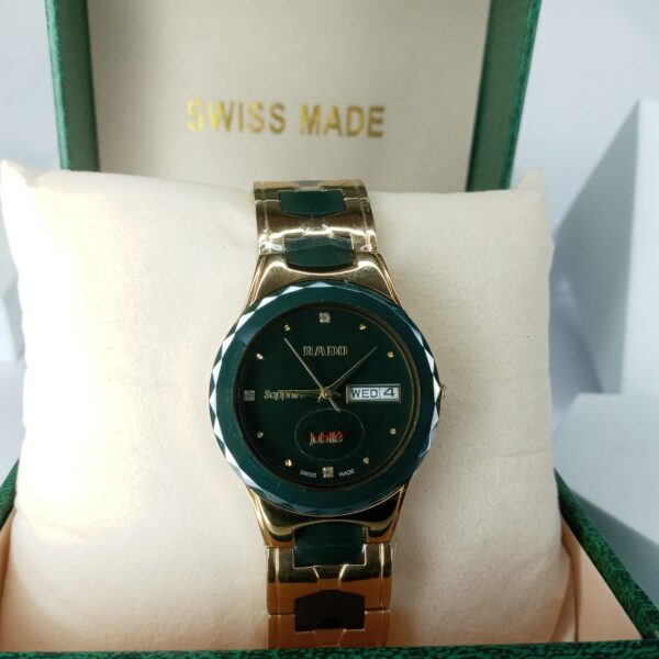 Rado Sapphire Swiss Made Women's Blue Dial Day-Date Stainless Steel Ceramic Chain Watch