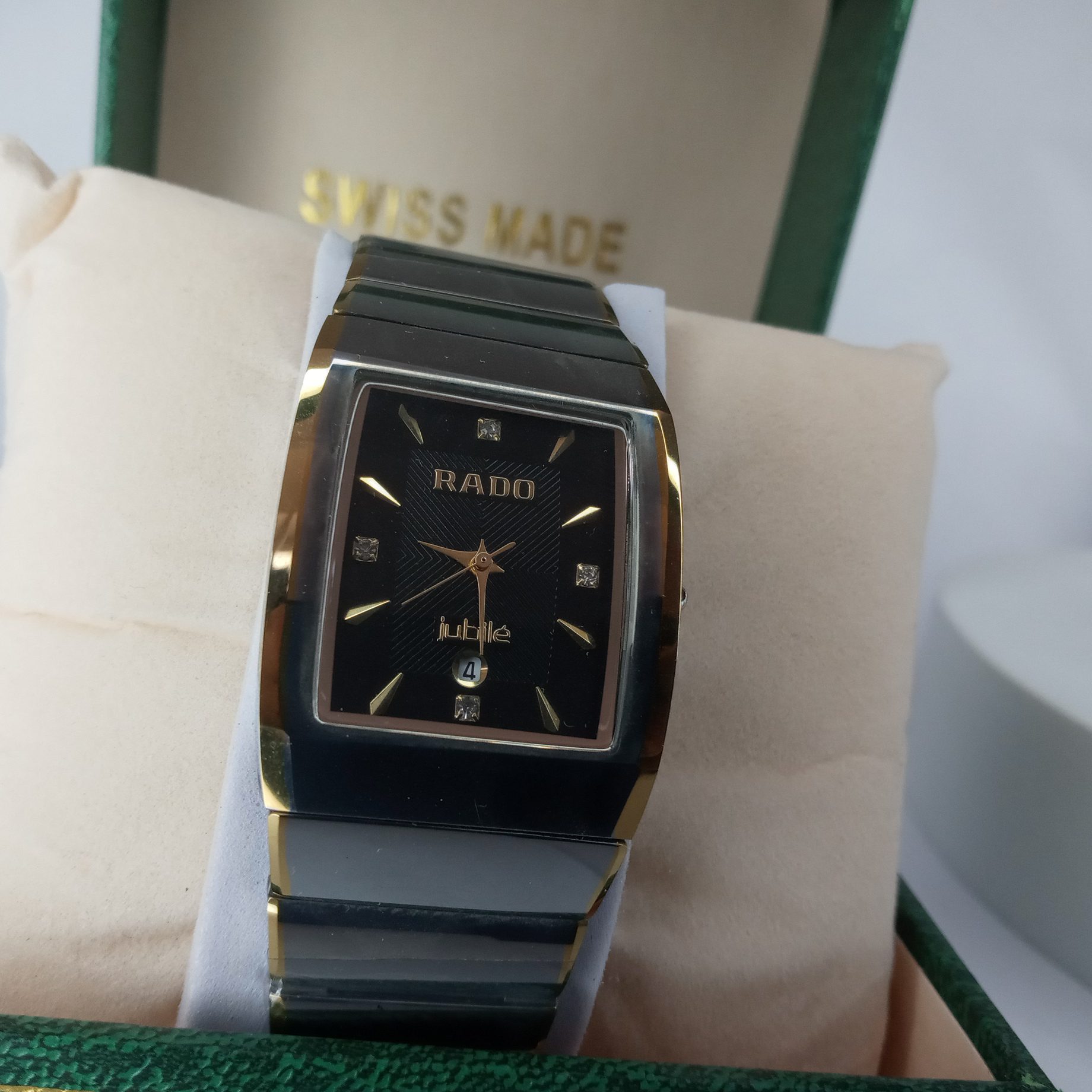 Rado Jubilé Men's Luxury Rectangular Ceramic Chain Watch with Diamond Markers Sapphire Crystal