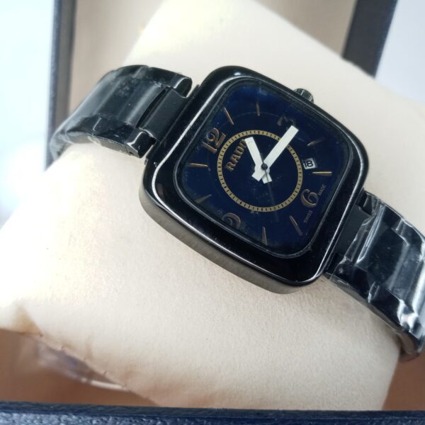 Rado Ceramica Square Black Ceramic Women's Watch with Blue Dial  Date