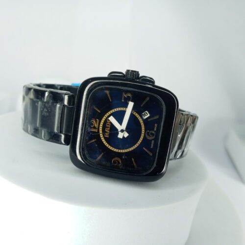 Rado Ceramica Square Black Ceramic Women's Watch with Blue Dial  Date