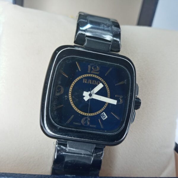 Rado Ceramica Square Black Ceramic Women's Watch with Blue Dial  Date