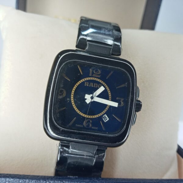 Rado Ceramica Square Black Ceramic Women's Watch with Blue Dial  Date