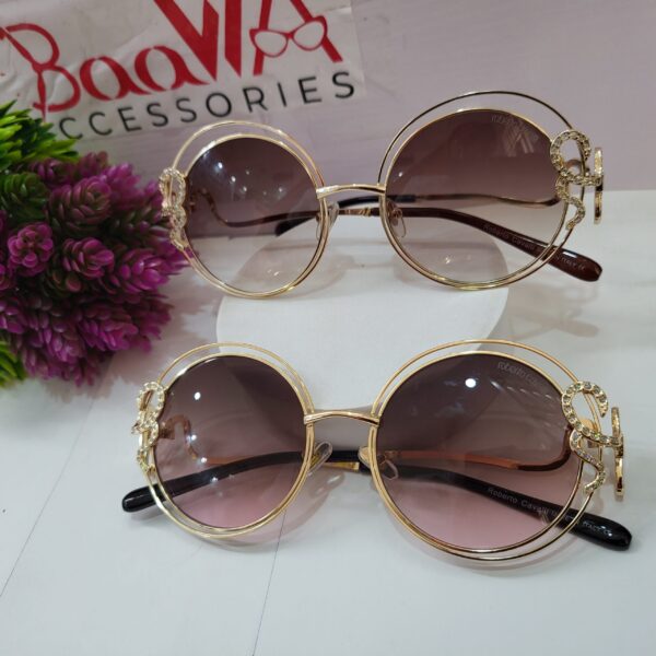 Roberto Cavalli Women's RC372 Gold Round Rhinestone Sunglasses