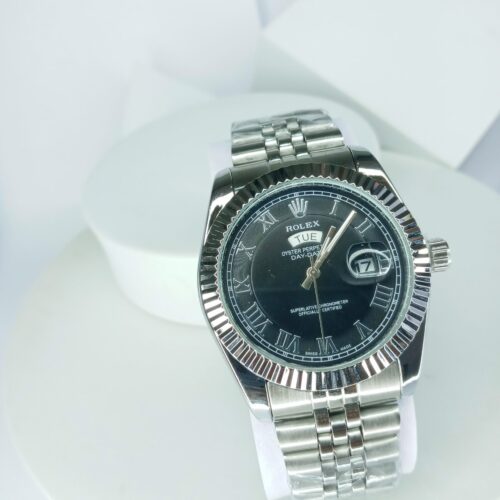 Rolex Oyster Perpetual Day-Date Men's Stainless Steel Watch with Black Roman Dial