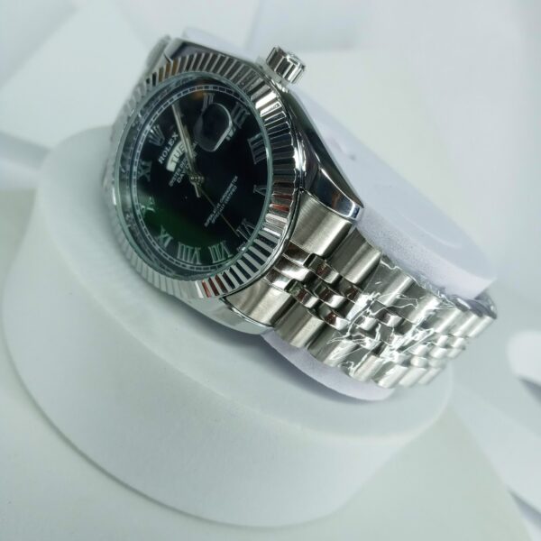 Rolex Oyster Perpetual Day-Date Men's Stainless Steel Watch with Black Roman Dial