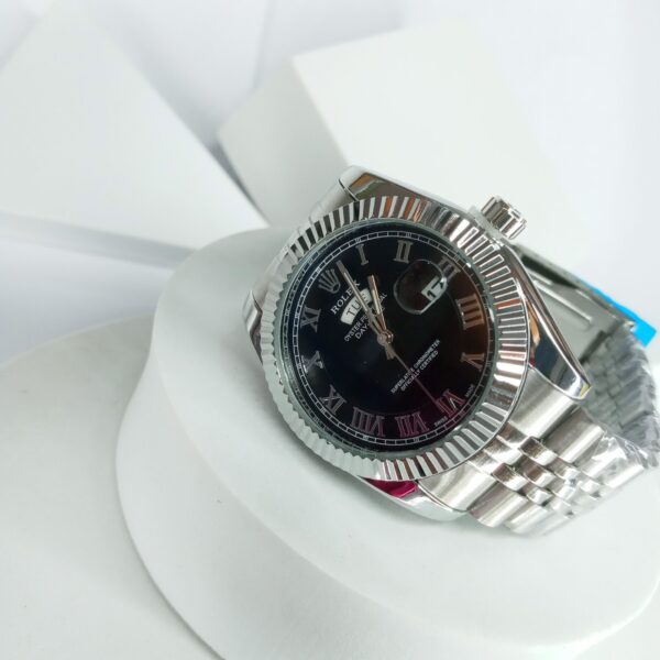 Rolex Oyster Perpetual Day-Date Men's Stainless Steel Watch with Black Roman Dial