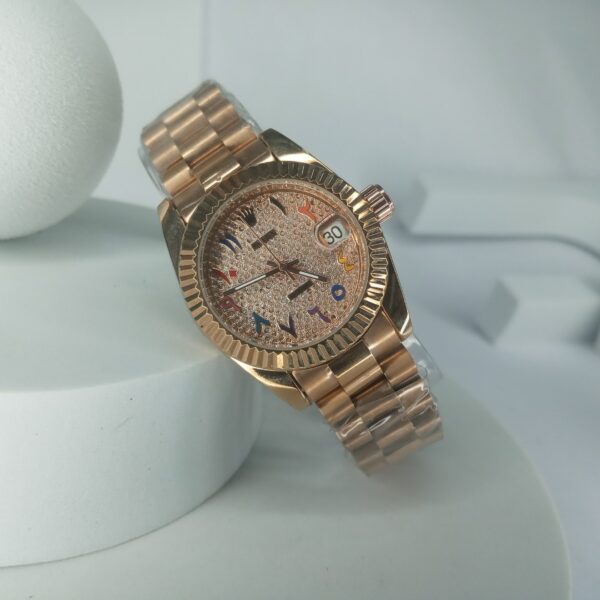 Rolex Silver-Tone Diamond Dial Women's Watch with Colorful Arabic Numerals