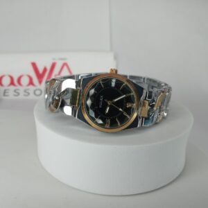 Rolex Women's Two-Tone Chain Link Watch with Black Dial Gold Accents