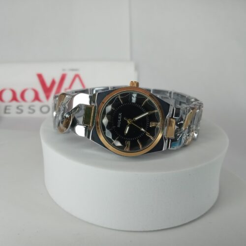 Rolex Women's Two-Tone Chain Link Watch with Black Dial  Gold Accents