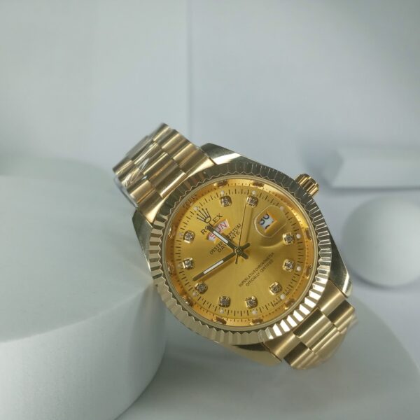 Rolex Oyster Perpetual Day-Date Men's Silver Stainless Steel Watch with Diamond Dial