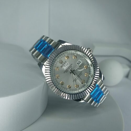 Rolex Oyster Perpetual Day-Date Men's Silver Stainless Steel Watch with Diamond Dial