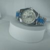 Rolex Oyster Perpetual Day-Date Men's Silver Stainless Steel Watch with Diamond Dial