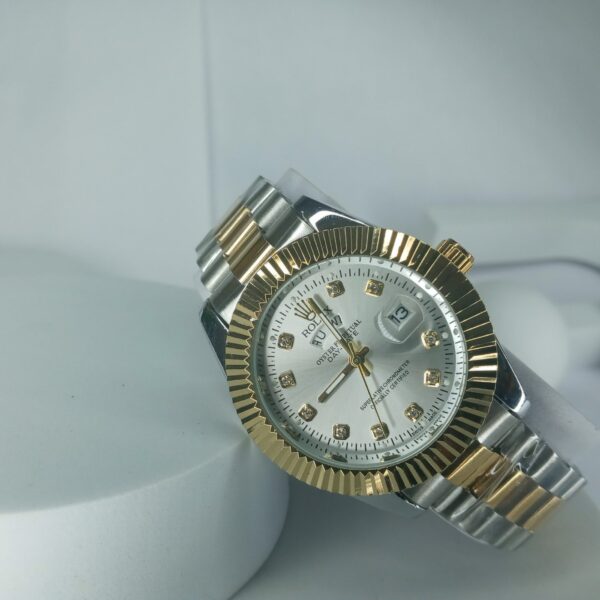 Rolex Oyster Perpetual Day-Date Men's Silver Stainless Steel Watch with Diamond Dial