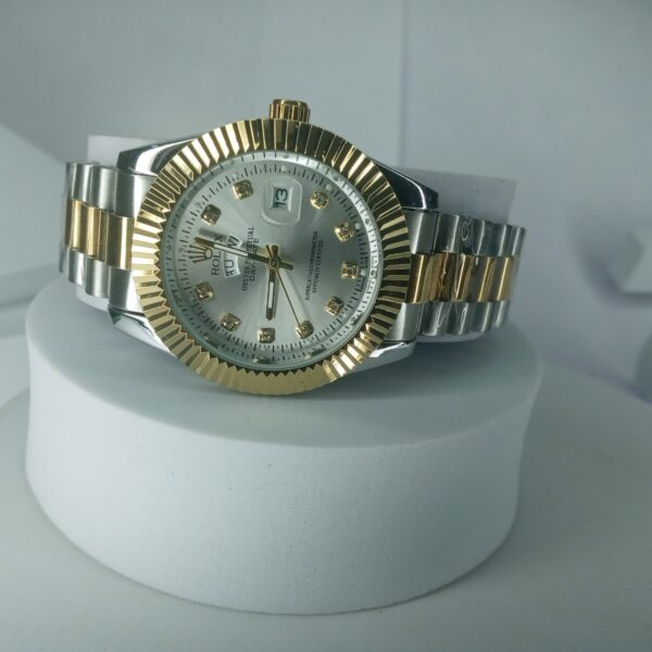 Rolex Oyster Perpetual Day-Date Men's Silver Stainless Steel Watch with Diamond Dial