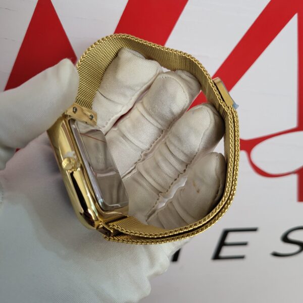 Rolex Label Moir Men's Gold Tone Rectangular Blue Dial Automatic Mesh Band Watch