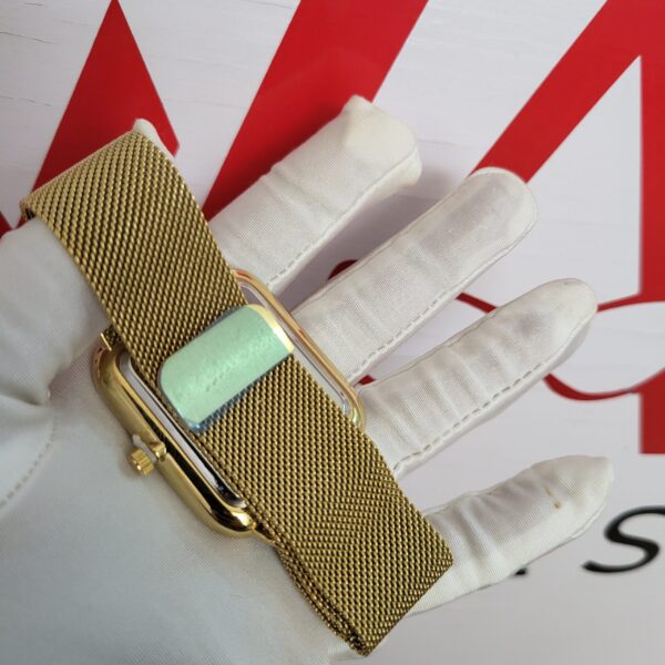 Rolex Label Moir Men's Gold Tone Rectangular Blue Dial Automatic Mesh Band Watch