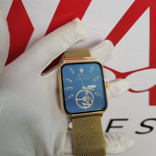 Rolex Label Moir Men's Gold Tone Rectangular Blue Dial Automatic Mesh Band Watch