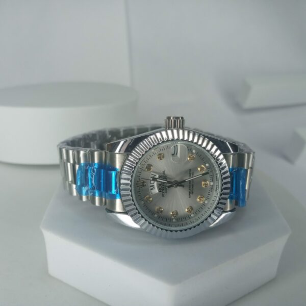 Rolex Oyster Perpetual Day-Date Men's Silver Stainless Steel Watch with Diamond Dial