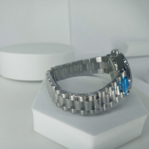 Rolex Oyster Perpetual Day-Date Men's Silver Stainless Steel Watch with Diamond Dial