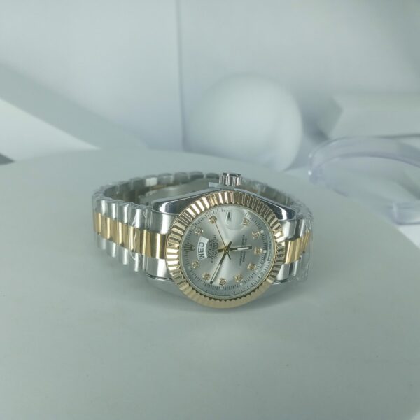 Rolex Oyster Perpetual Day-Date Men's Silver Stainless Steel Watch with Diamond Dial