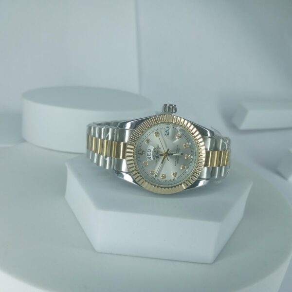 Rolex Oyster Perpetual Day-Date Men's Silver Stainless Steel Watch with Diamond Dial