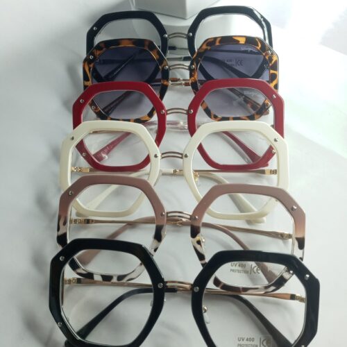 Salvatore Ferragamo Red Heptagonal UV Protection Eyeglasses