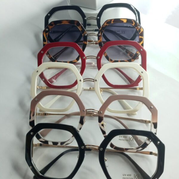 Salvatore Ferragamo Red Heptagonal UV Protection Eyeglasses