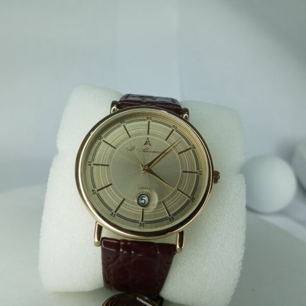 St. Alexander Men's Elegant Gold Tone Quartz Watch with Leather Strap  Date Display