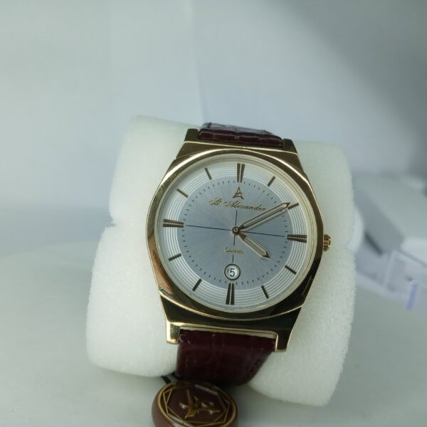 St. Alexander Men's Elegant Gold Tone Quartz Watch with Leather Strap  Date Display