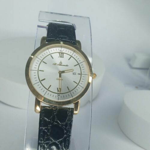 St. Alexander SA3098G Men's Gold-Tone Quartz Watch with Black Leather Strap