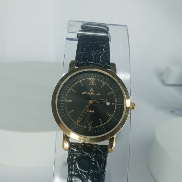 St. Alexander SA3098G Men's Gold-Tone Quartz Watch with Black Leather Strap